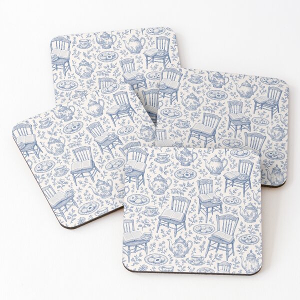Item preview, Tea and Books Toile Seamless Pattern | Vintage Cozy Reading Toile Repeat designed and sold by StickyGuys.