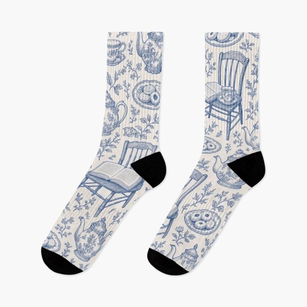 Item preview, Tea and Books Toile Seamless Pattern | Vintage Cozy Reading Toile Repeat designed and sold by StickyGuys.