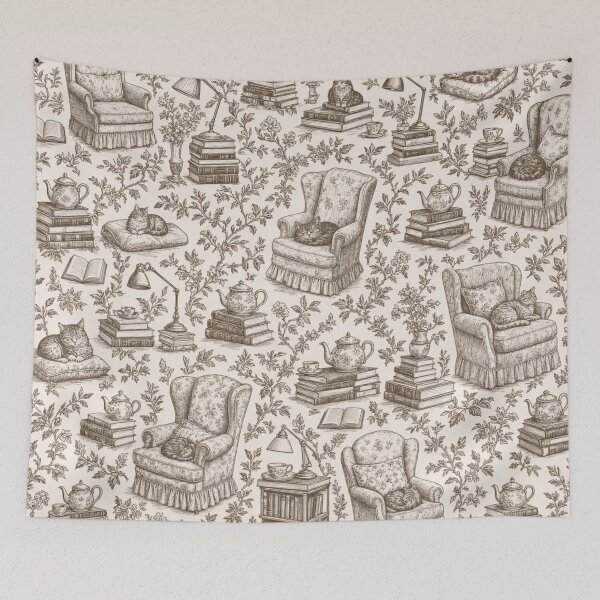 Item preview, Cozy Reading Nook Toile Seamless Pattern | Vintage Cozy Reading Toile Repeat designed and sold by StickyGuys.