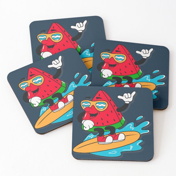 Item preview, Cute retro surfing watermelon cartoon character designed and sold by Lovemountain.