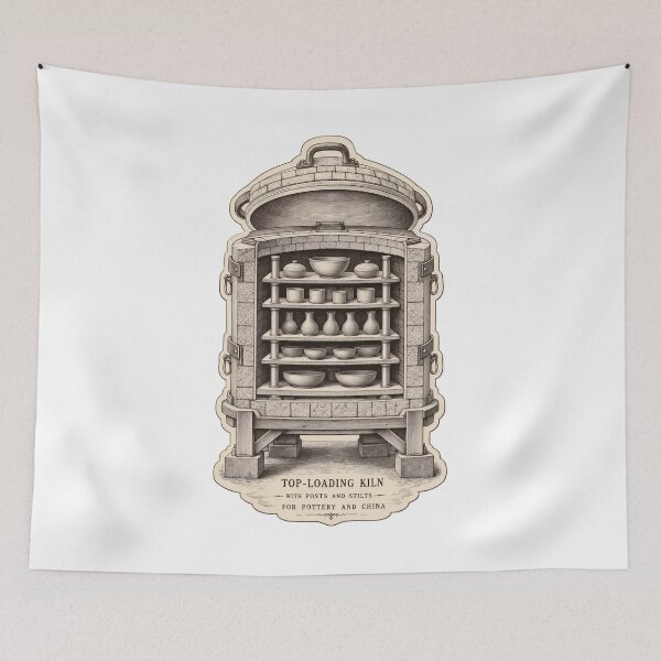 Item preview, Kiln and Shelf Furniture | Vintage Pottery Tools Ceramicist Dark Academia Print designed and sold by StickyGuys.