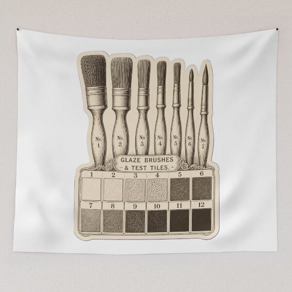 Item preview, Glaze Brushes and Test Tiles | Vintage Pottery Tools Ceramicist Dark Academia Print designed and sold by StickyGuys.