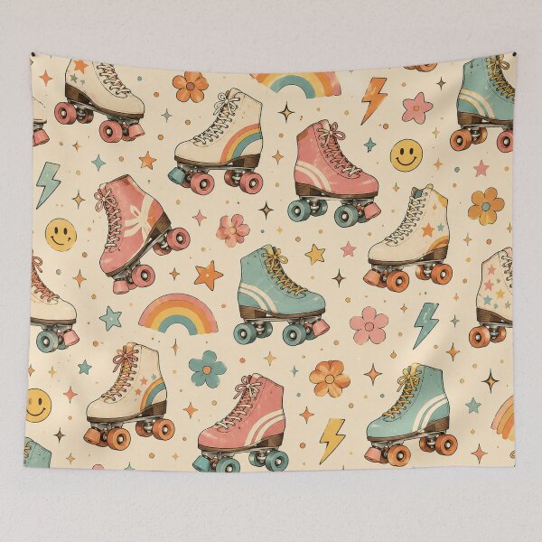 Item preview, Retro Roller Skates Vintage 70s 80s Roller Disco Pattern designed and sold by RJACreative.