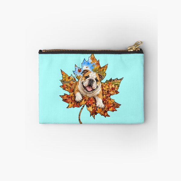 Item preview, Fall Bulldog Playing In Autumn Leaves designed and sold by Lion and Lamb Design.
