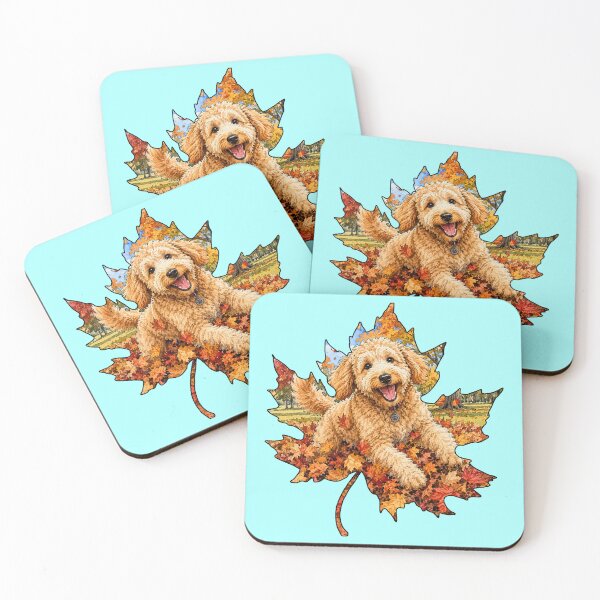 Item preview, Fall Goldendoodle Playing In Autumn Leaves designed and sold by Lion and Lamb Design.