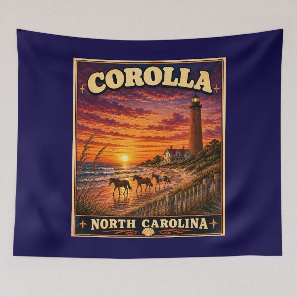 Item preview, Corolla Beach North Carolina Vintage Coastal Travel Poster/Round Sticker designed and sold by Swanny's Custom T-shirt and Gift Designs.