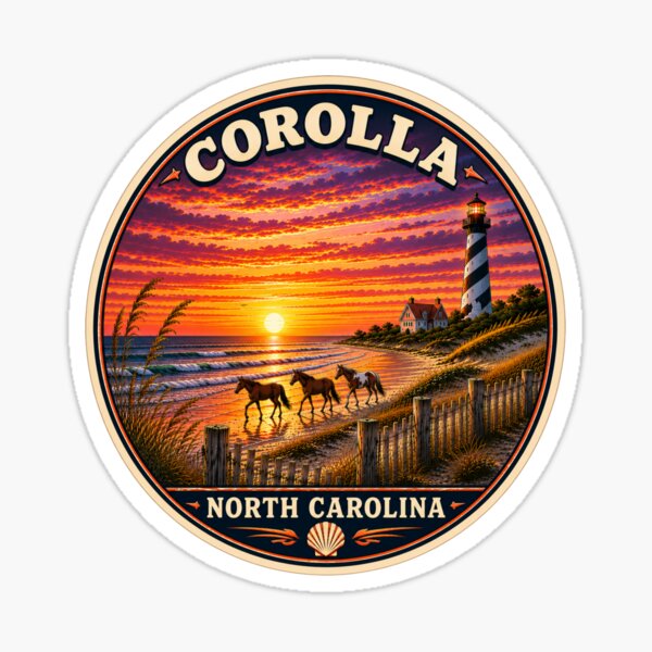 Item preview, Corolla Beach North Carolina Vintage Coastal Travel Poster/Round Sticker designed and sold by Swanny's Custom T-shirt and Gift Designs.
