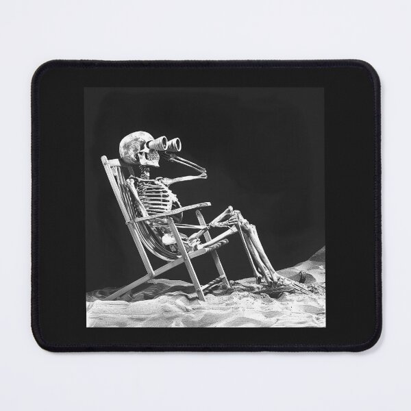 Item preview, Skeleton with Binoculars on the Beach – Gothic Vacation Dark Humor Art designed and sold by inkoutninja.