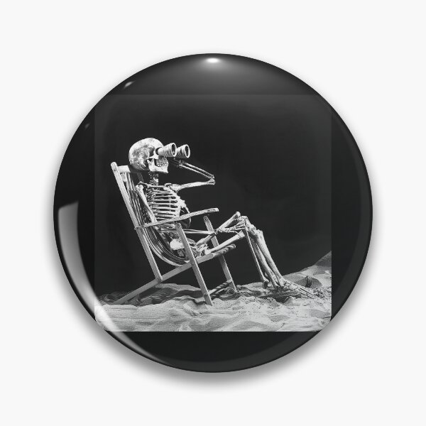 Item preview, Skeleton with Binoculars on the Beach – Gothic Vacation Dark Humor Art designed and sold by inkoutninja.