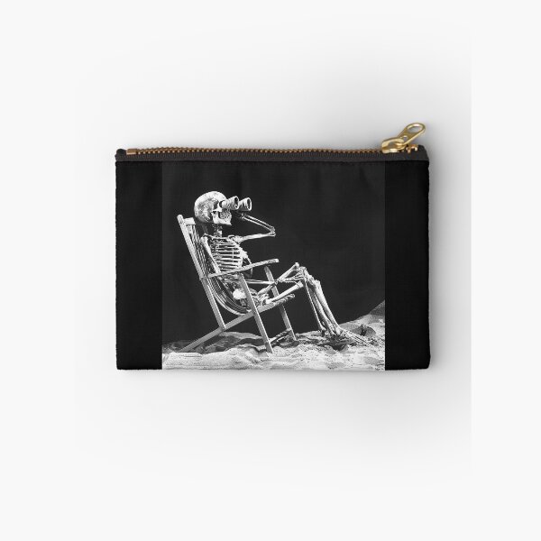 Item preview, Skeleton with Binoculars on the Beach – Gothic Vacation Dark Humor Art designed and sold by inkoutninja.