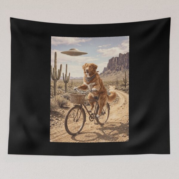 Item preview, Nova Scotia Duck Tolling Retriever Riding Bike Wild West Western UFO Dog Lover designed and sold by dian-rody-crest.