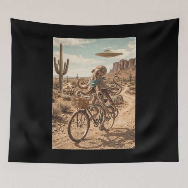 Item preview, Octopus Riding Bike Wild West Western UFO Animal Lover designed and sold by dian-rody-crest.