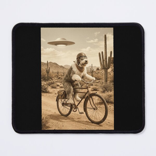 Item preview, Old English Sheepdog Riding Bike Wild West Western UFO Dog Lover designed and sold by dian-rody-crest.