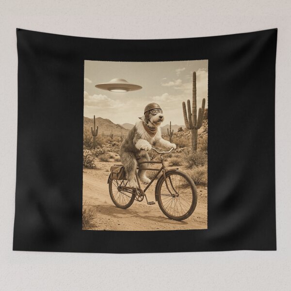 Item preview, Old English Sheepdog Riding Bike Wild West Western UFO Dog Lover designed and sold by dian-rody-crest.