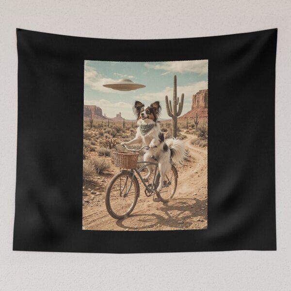 Item preview, Papillon Riding Bike Wild West Western UFO Dog Lover designed and sold by dian-rody-crest.