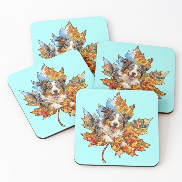 Item preview, Fall Australian Shepherd Playing In Autumn Leaves designed and sold by Lion and Lamb Design.
