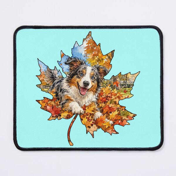 Item preview, Fall Australian Shepherd Playing In Autumn Leaves designed and sold by Lion and Lamb Design.
