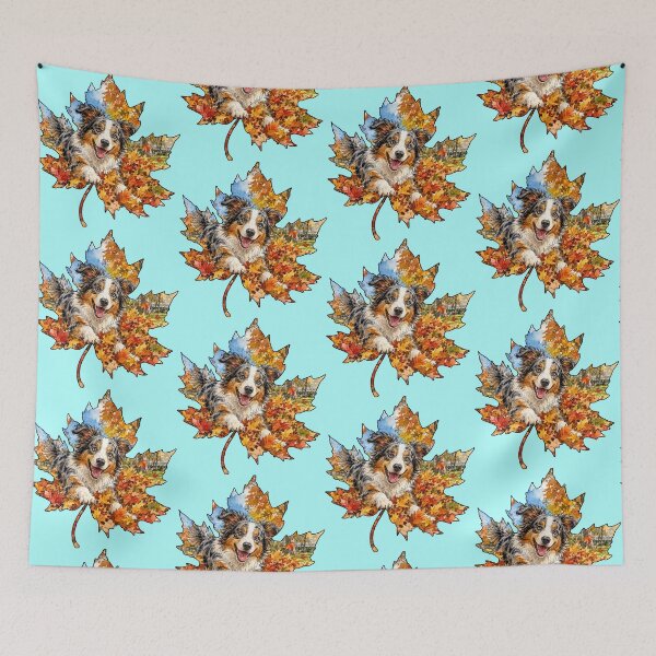 Item preview, Fall Australian Shepherd Playing In Autumn Leaves designed and sold by Lion and Lamb Design.