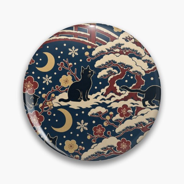 Item preview, Ukiyo-e Black Cat Winter Seamless Pattern | Japanese Woodblock Christmas Cat Indigo designed and sold by StickyGuys.