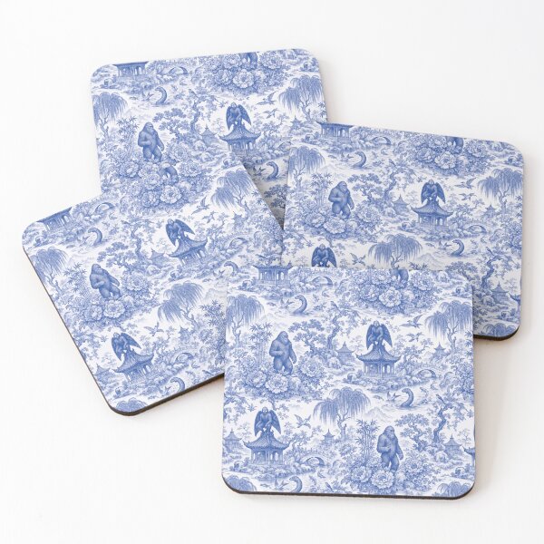 Item preview, Chinoiserie Cryptid Seamless Pattern | Blue and White Mothman Nessie Bigfoot Toile designed and sold by StickyGuys.