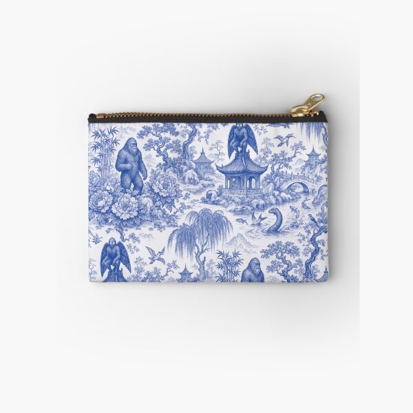 Item preview, Chinoiserie Cryptid Seamless Pattern | Blue and White Mothman Nessie Bigfoot Toile designed and sold by StickyGuys.