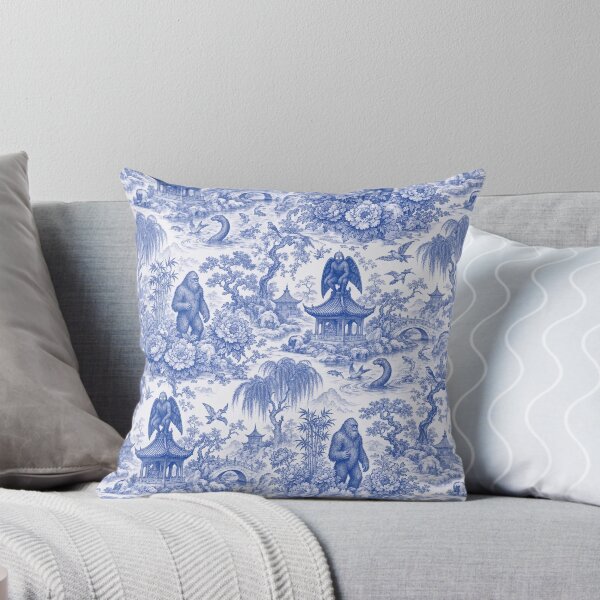 Item preview, Chinoiserie Cryptid Seamless Pattern | Blue and White Mothman Nessie Bigfoot Toile designed and sold by StickyGuys.