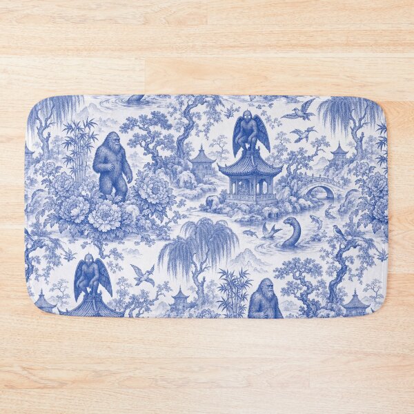 Item preview, Chinoiserie Cryptid Seamless Pattern | Blue and White Mothman Nessie Bigfoot Toile designed and sold by StickyGuys.