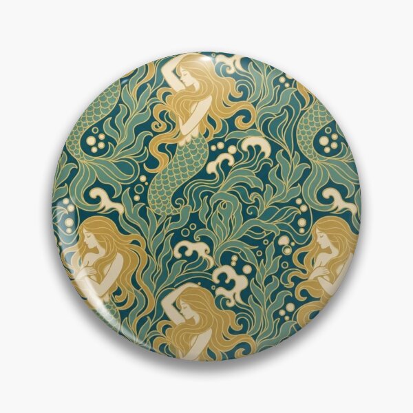 Item preview, Art Nouveau Mermaid Seamless Pattern | Mucha Style Ocean Pattern Teal and Gold designed and sold by StickyGuys.