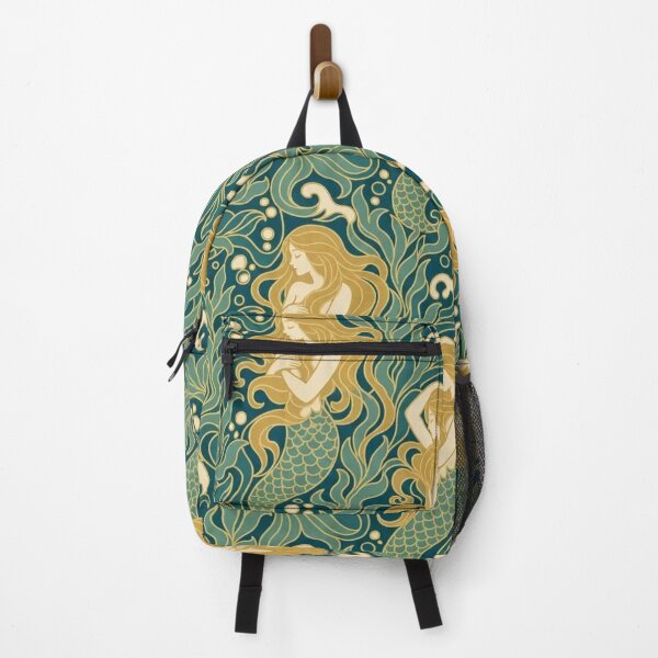 Item preview, Art Nouveau Mermaid Seamless Pattern | Mucha Style Ocean Pattern Teal and Gold designed and sold by StickyGuys.