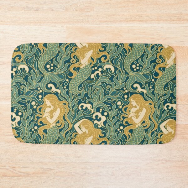 Item preview, Art Nouveau Mermaid Seamless Pattern | Mucha Style Ocean Pattern Teal and Gold designed and sold by StickyGuys.