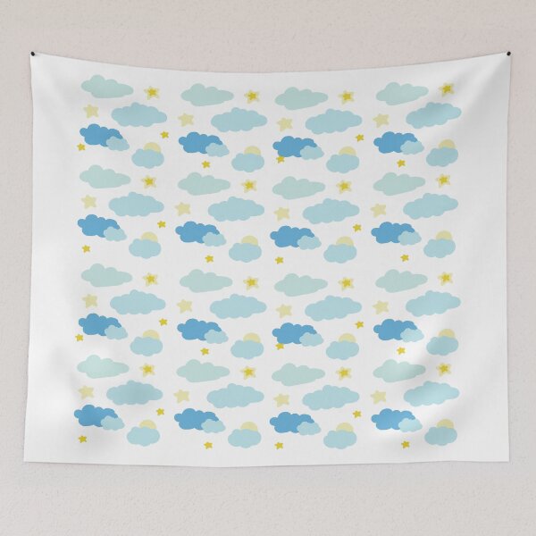Item preview, cute pastel clouds stars and sun nursery pattern designed and sold by AePuti.