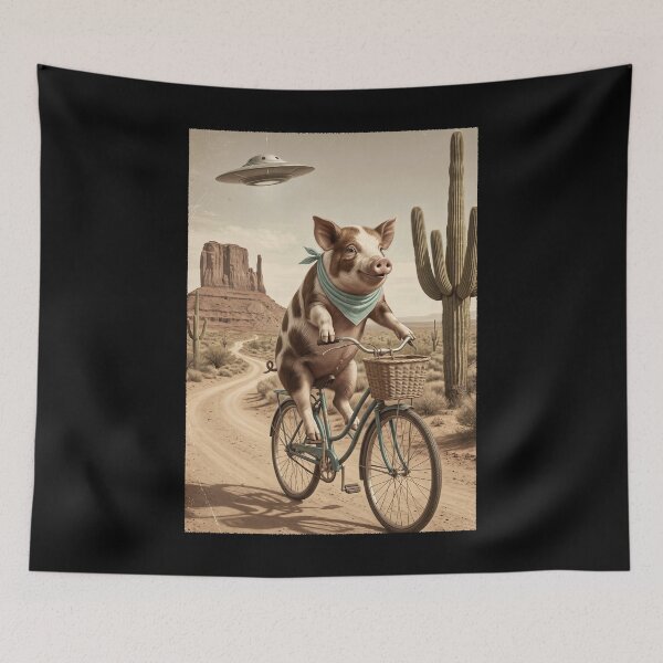 Item preview, Pig Riding Bike Wild West Western UFO Animal Lover designed and sold by dian-rody-crest.