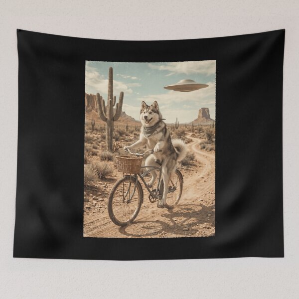 Item preview, Pomsky Riding Bike Wild West Western UFO Dog Lover designed and sold by dian-rody-crest.