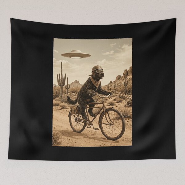 Item preview, Portuguese Water Dog Riding Bike Wild West Western UFO Dog Lover designed and sold by dian-rody-crest.
