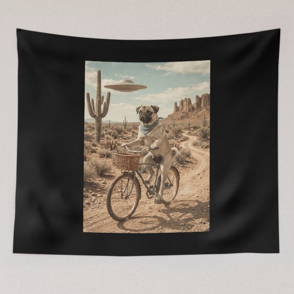 Item preview, Pug Riding Bike Wild West Western UFO Dog Lover designed and sold by dian-rody-crest.