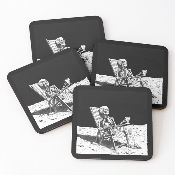 Item preview, Skeleton Relaxing on the Moon – Cosmic Gothic Dark Humor Art designed and sold by inkoutninja.