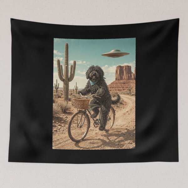Item preview, Puli Riding Bike Wild West Western UFO Dog Lover designed and sold by dian-rody-crest.