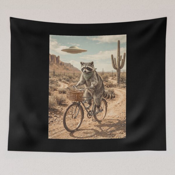 Item preview, Raccoon Riding Bike Wild West Western UFO Animal Lover designed and sold by dian-rody-crest.