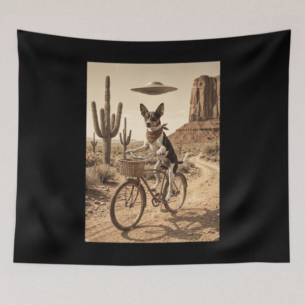 Item preview, Rat Terrier Riding Bike Wild West Western UFO Dog Lover designed and sold by dian-rody-crest.