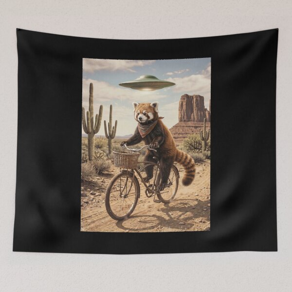 Item preview, Red Panda Riding Bike Wild West Western UFO Animal Lover designed and sold by dian-rody-crest.