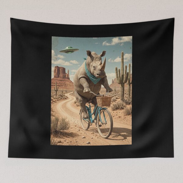 Item preview, Rhino Riding Bike Wild West Western UFO Animal Lover designed and sold by dian-rody-crest.