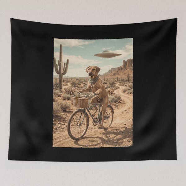 Item preview, Rhodesian Ridgeback Riding Bike Wild West Western UFO Dog Lover designed and sold by dian-rody-crest.