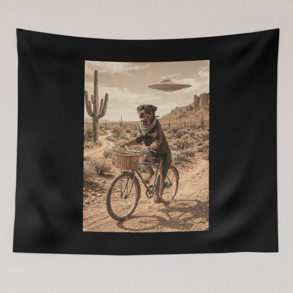 Item preview, Rottweiler Riding Bike Wild West Western UFO Dog Lover designed and sold by dian-rody-crest.