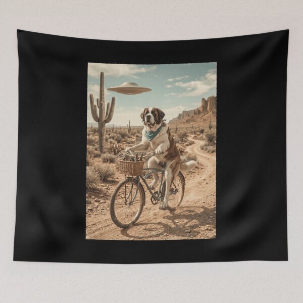 Item preview, Saint Bernard Riding Bike Wild West Western UFO Dog Lover designed and sold by dian-rody-crest.
