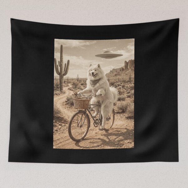 Item preview, Samoyed Riding Bike Wild West Western UFO Dog Lover designed and sold by dian-rody-crest.