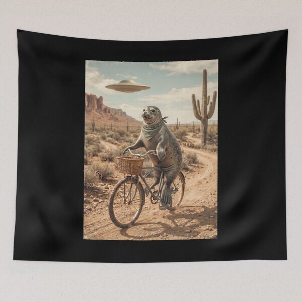 Item preview, Seal Riding Bike Wild West Western UFO Animal Lover designed and sold by dian-rody-crest.