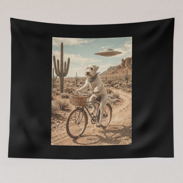 Item preview, Sealyham Terrier Riding Bike Wild West Western UFO Dog Lover designed and sold by dian-rody-crest.