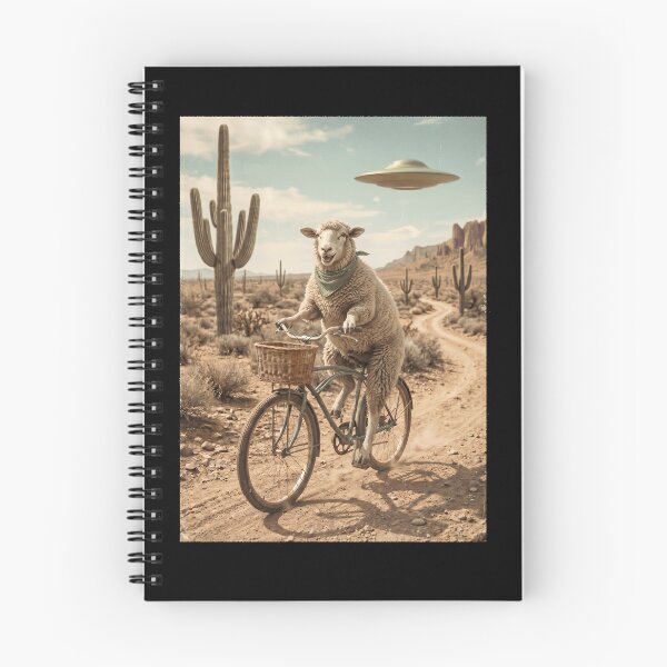 Item preview, Sheep Riding Bike Wild West Western UFO Animal Lover designed and sold by dian-rody-crest.