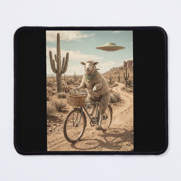 Item preview, Sheep Riding Bike Wild West Western UFO Animal Lover designed and sold by dian-rody-crest.