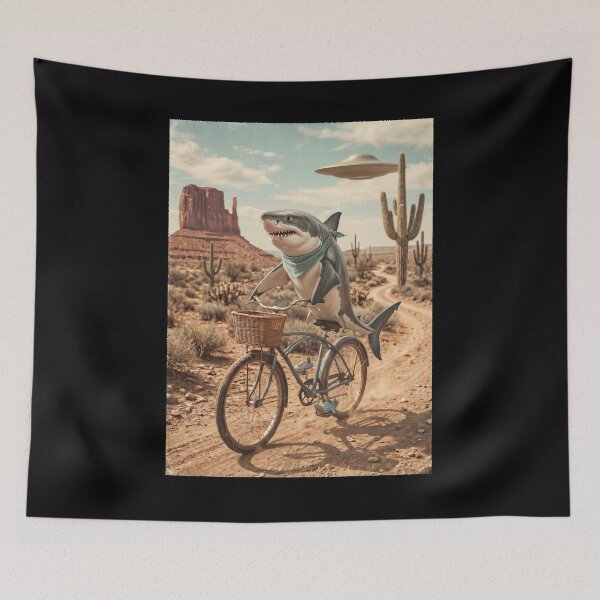 Item preview, Shark Riding Bike Wild West Western UFO Animal Lover designed and sold by dian-rody-crest.